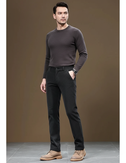 Pantalon Gris Côtelé Slim Chaud Homme - Cordé