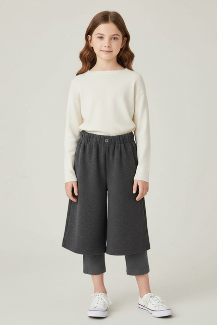Pantalon Gris Ample Chaud Enfant Hiver Molletonné