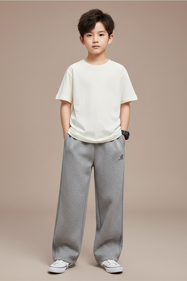 Pantalon Gris Coton Ample Garçon Sport - Molleton