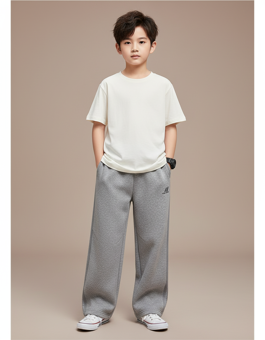 Pantalon Gris Coton Ample Garçon Sport - Molleton