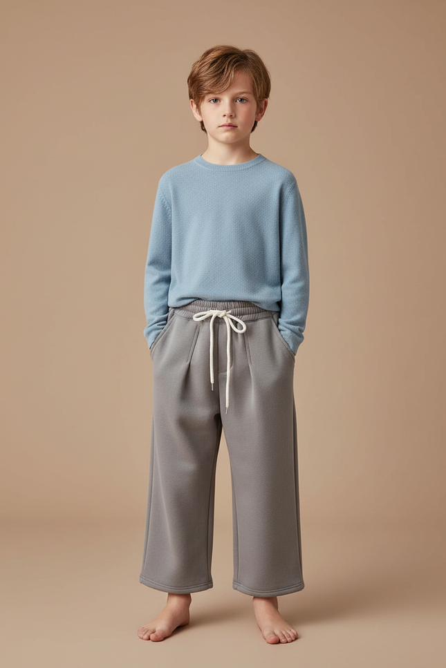 Pantalon Gris Large Coton Épais Uni Enfant - Molleton