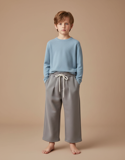 Pantalon Gris Large Coton Épais Uni Enfant - Molleton