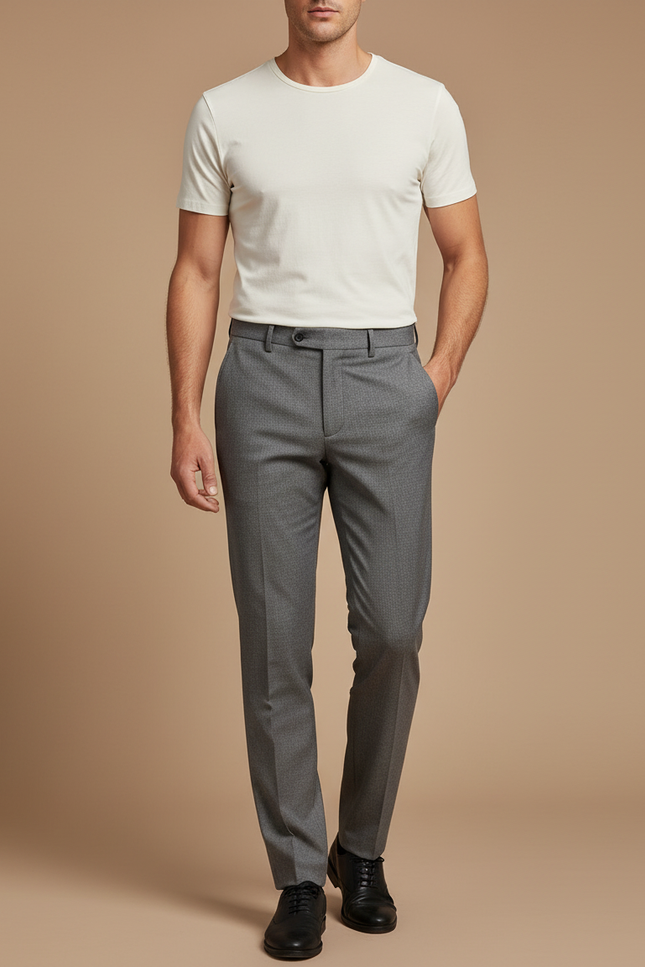 Pantalon Gris Élégant Coupe Slim Homme - Laine