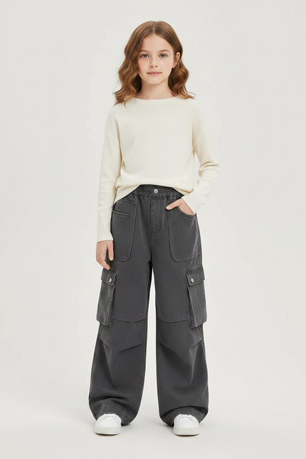 Pantalon Gris Cargo Ample Enfant Décontracté - Jean