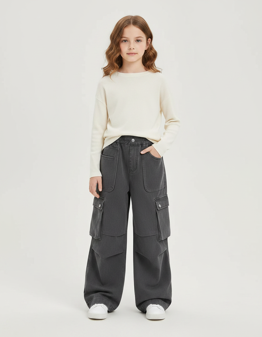Pantalon Gris Cargo Ample Enfant Décontracté - Jean