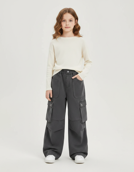 Pantalon Gris Cargo Ample Enfant Décontracté - Jean