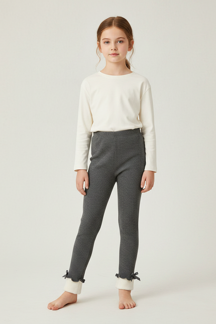 Pantalon Gris Côtelé Chaud Molletonné Enfant Hiver - Cordé