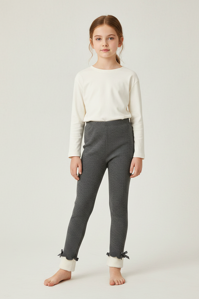 Pantalon Gris Côtelé Chaud Molletonné Enfant Hiver - Cordé