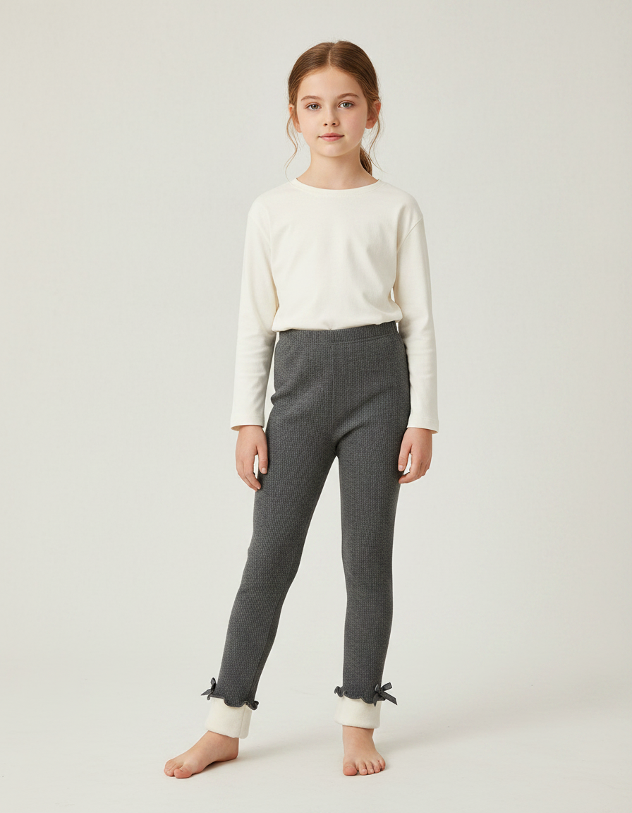 Pantalon Gris Côtelé Chaud Molletonné Enfant Hiver - Cordé