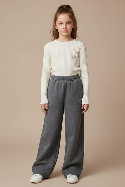 Pantalon Gris Molletonné Large Décontracté Fille