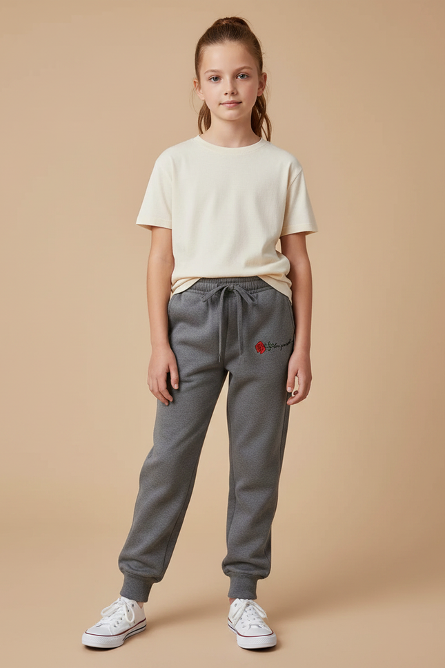 Pantalon Gris Molletonné Confortable Décontracté Fille