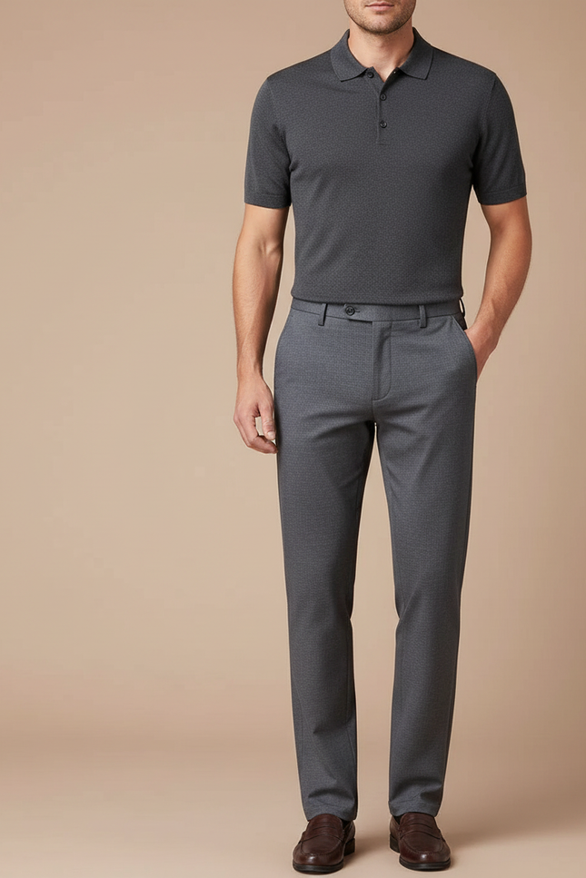Pantalon Gris Droit Élégant Motif Discret Homme - Laine