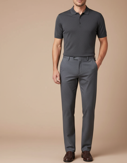 Pantalon Gris Droit Élégant Motif Discret Homme - Laine