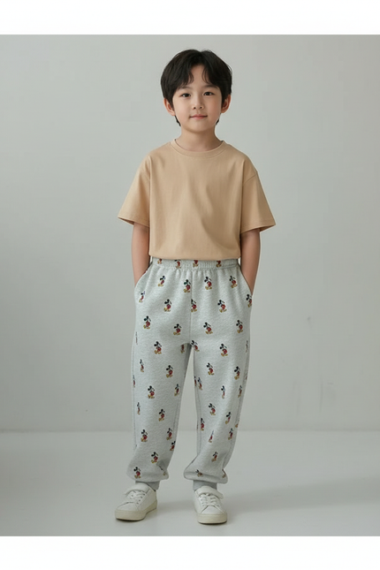 Pantalon Gris Molletonné Imprimé Mickey Confortable Enfant