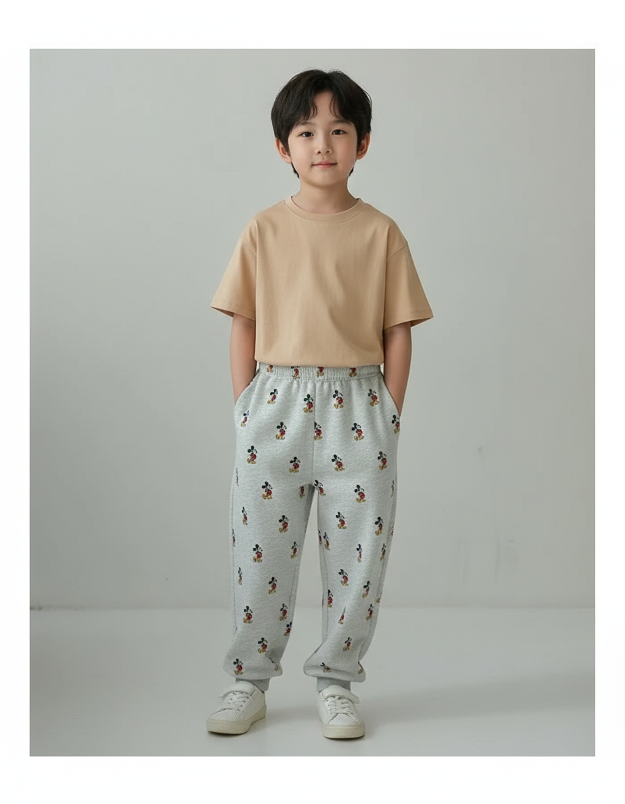 Pantalon Gris Molletonné Imprimé Mickey Confortable Enfant