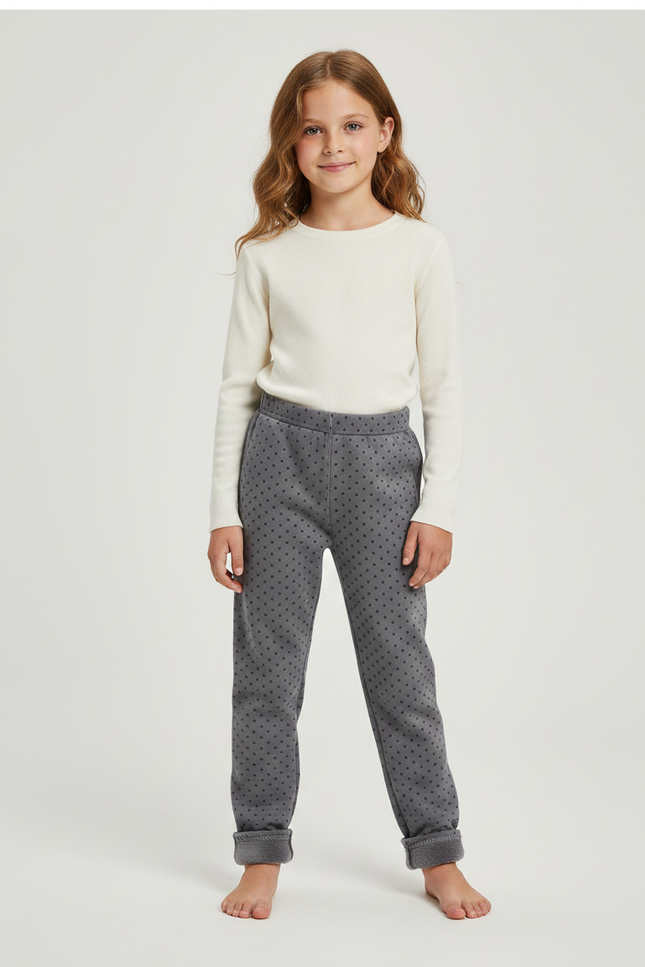 Pantalon Gris Polka Dot Molletonné Chaud Enfant Fille