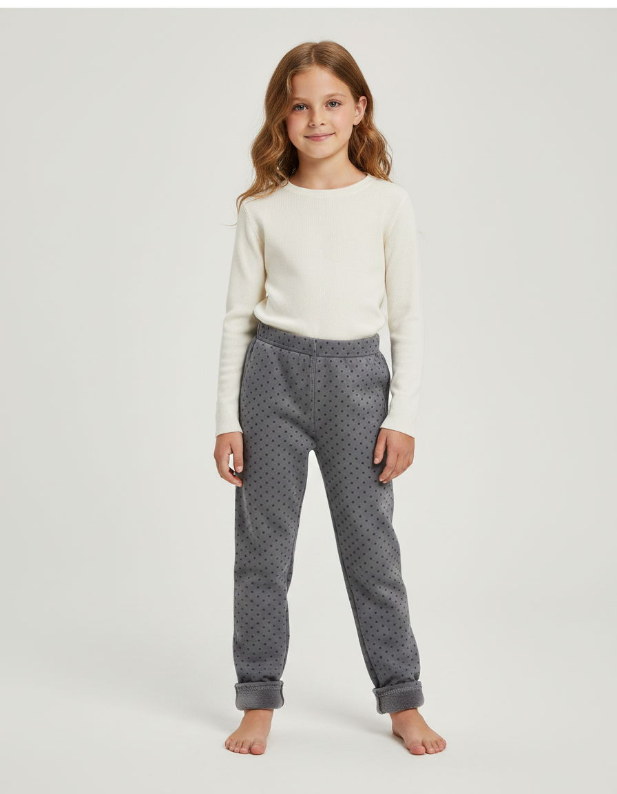 Pantalon Gris Polka Dot Molletonné Chaud Enfant Fille