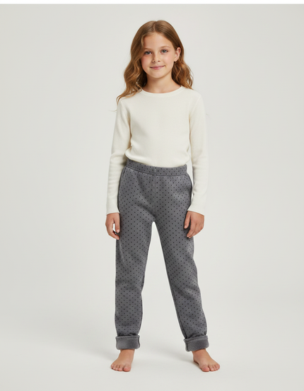 Pantalon Gris Polka Dot Molletonné Chaud Enfant Fille