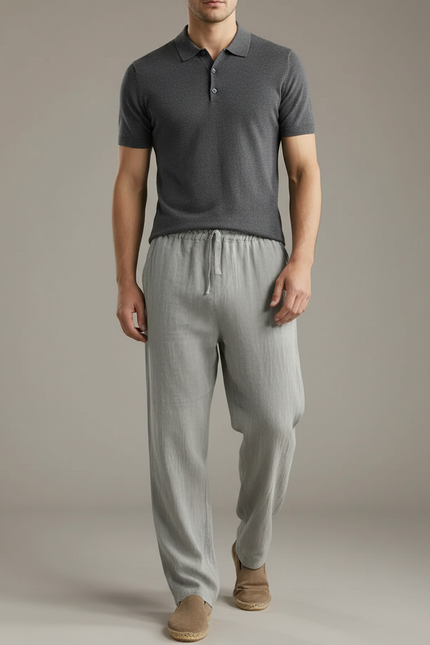 Pantalon En Lin Gris Clair