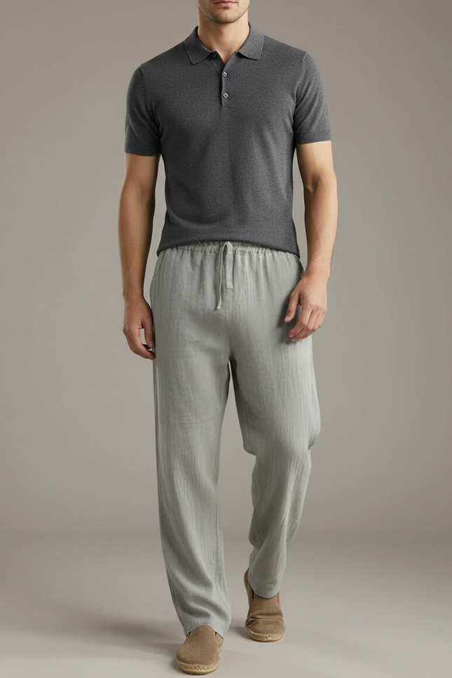 Pantalon En Lin Gris Clair