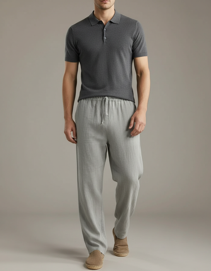 Pantalon En Lin Gris Clair