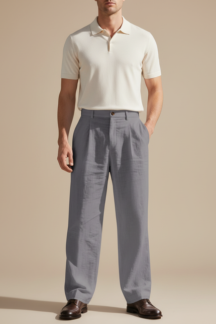 Pantalon Gris Ample Décontracté Lin Homme