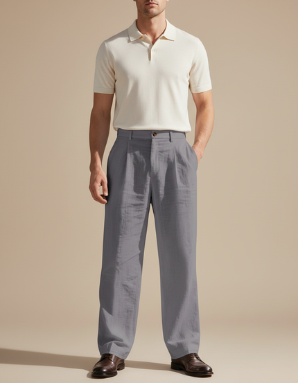 Pantalon Gris Ample Décontracté Lin Homme