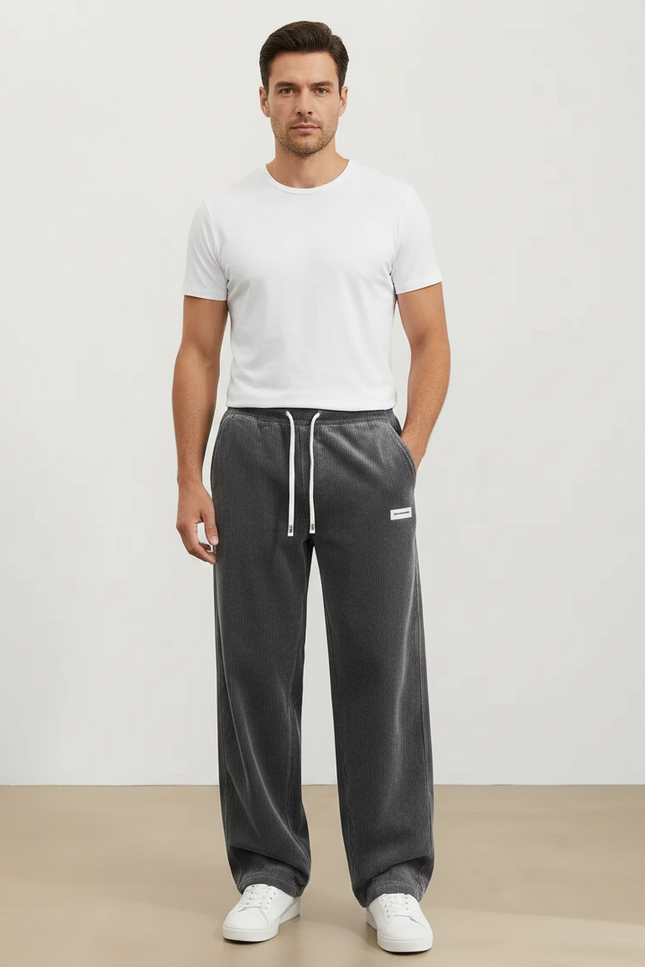Pantalon Gris Côtelé Ample Décontracté Homme Cordon - Cordé