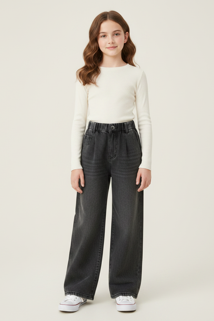 Pantalon Gris Jean Ample Fille Fashion