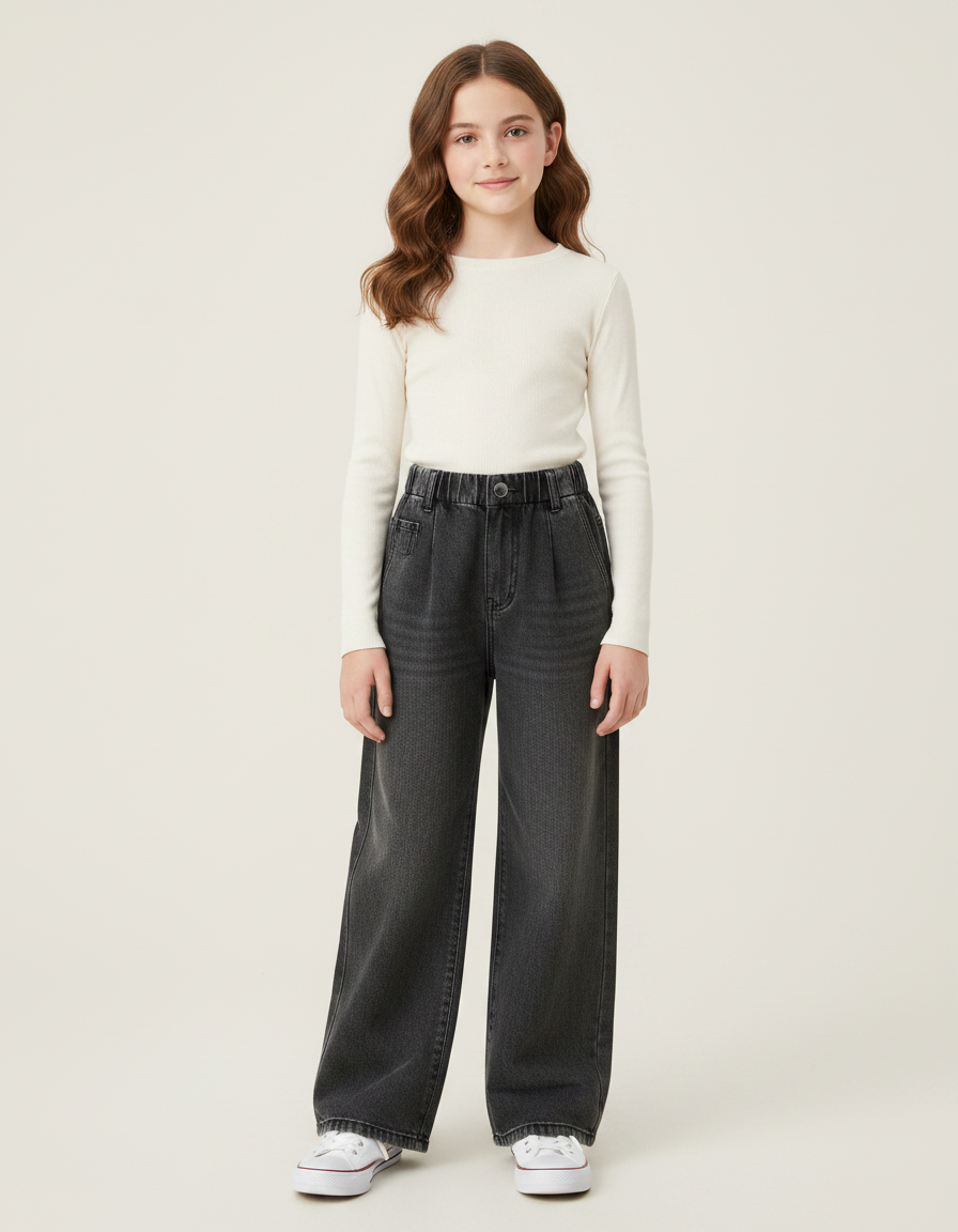 Pantalon Gris Jean Ample Fille Fashion
