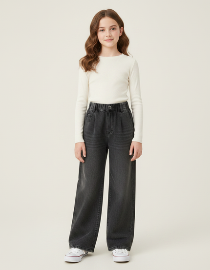 Pantalon Gris Jean Ample Fille Fashion