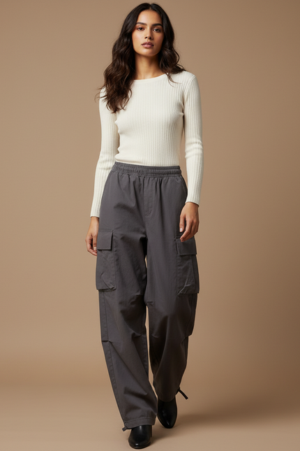 Pantalon Cargo Militaire Femme Gris - Toile