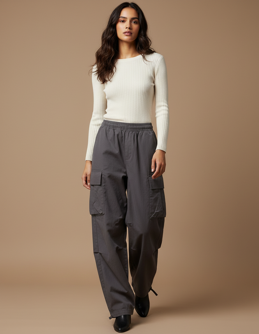 Pantalon Cargo Militaire Femme Gris - Toile