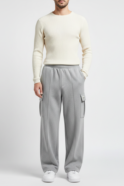 Pantalon Gris Cargo Ample Molletonné Décontracté Homme