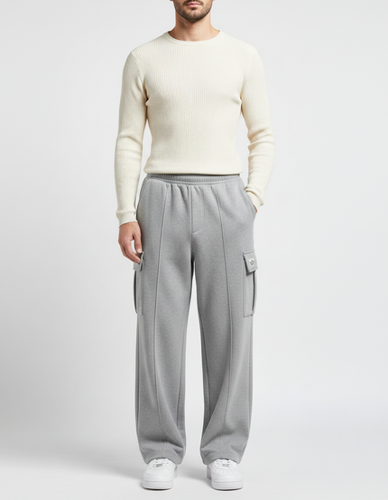 Pantalon Gris Cargo Ample Molletonné Décontracté Homme