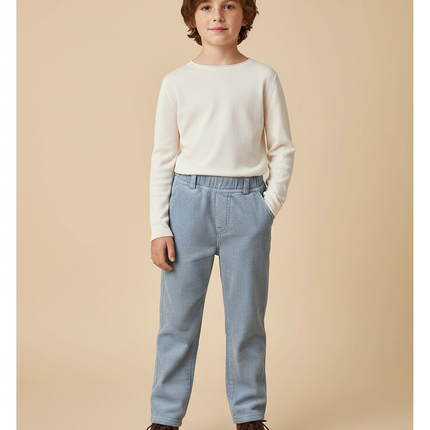 Pantalon Gris Côtelé Enfant Décontracté Droit - Bleu Cordé