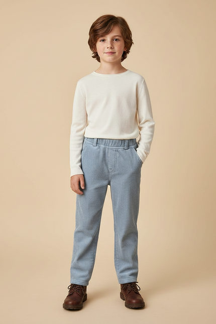 Pantalon Gris Côtelé Enfant Décontracté Droit - Bleu Cordé