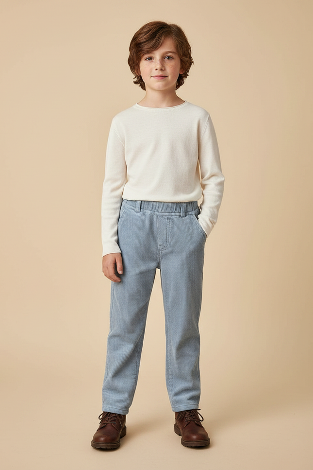 Pantalon Gris Côtelé Enfant Décontracté Droit - Bleu Cordé