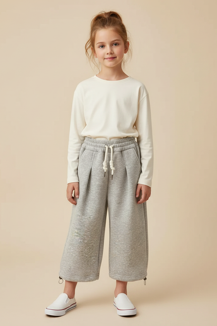 Pantalon Gris Large Molletonné Décontracté Enfant