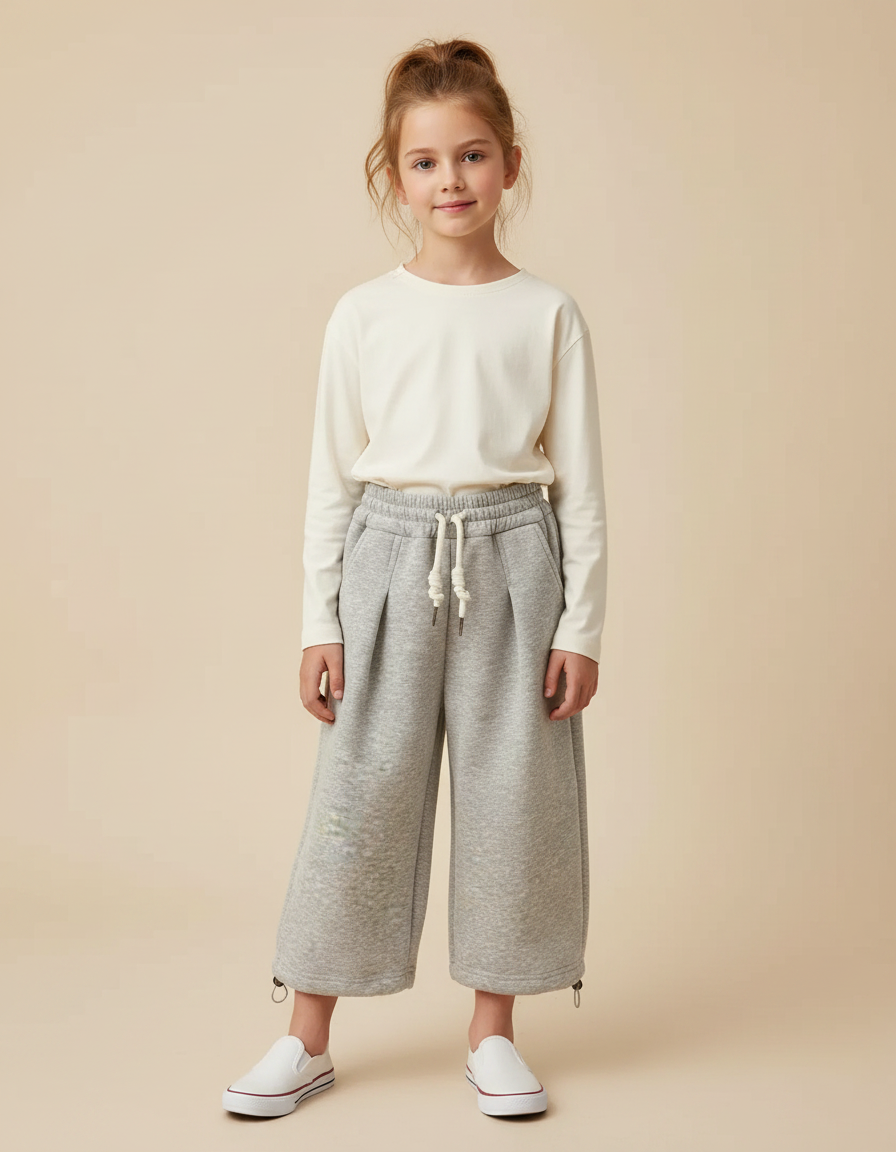 Pantalon Gris Large Molletonné Décontracté Enfant