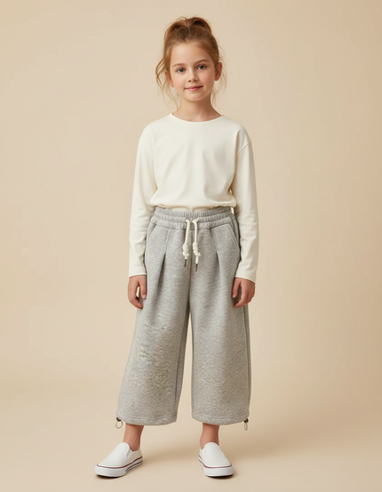 Pantalon Gris Large Molletonné Décontracté Enfant
