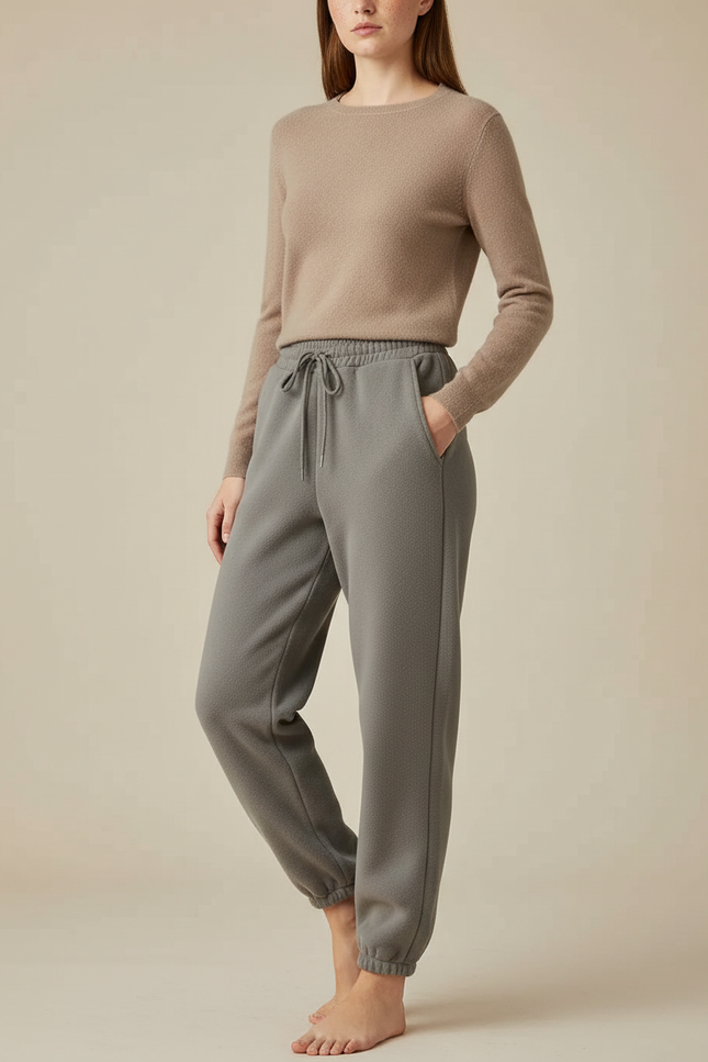 Pantalon Gris Polaire Épais Décontracté Cordon - Molleton