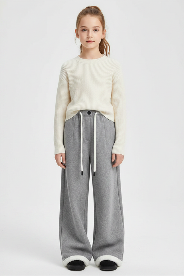 Pantalon Gris Ample Molletonné Chaud Fille