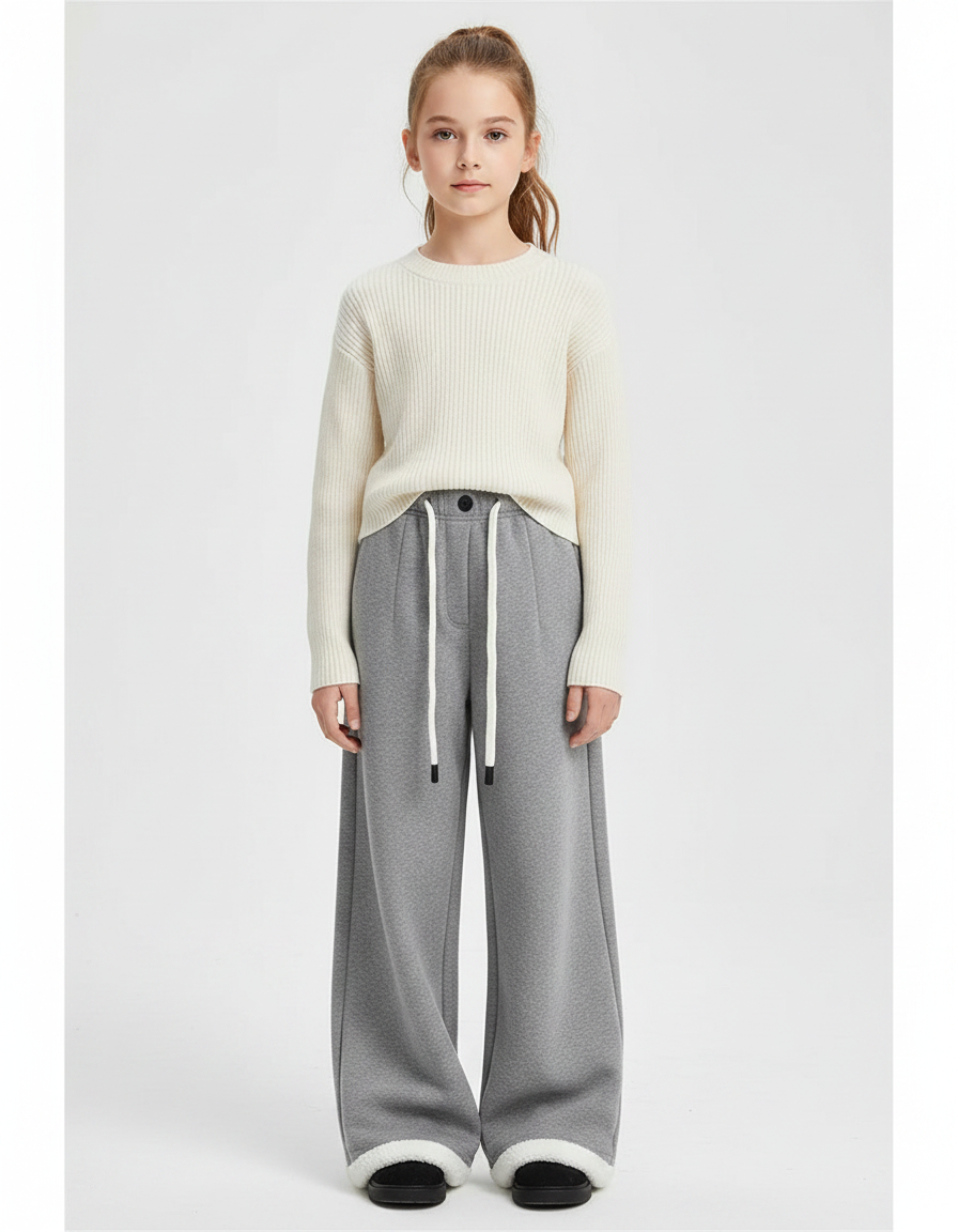 Pantalon Gris Ample Molletonné Chaud Fille