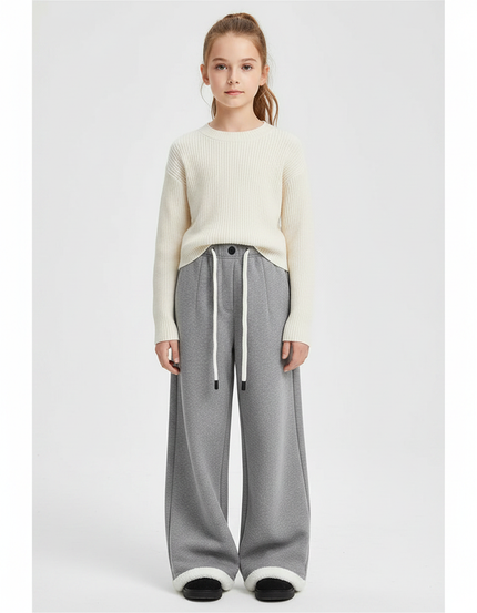 Pantalon Gris Ample Molletonné Chaud Fille