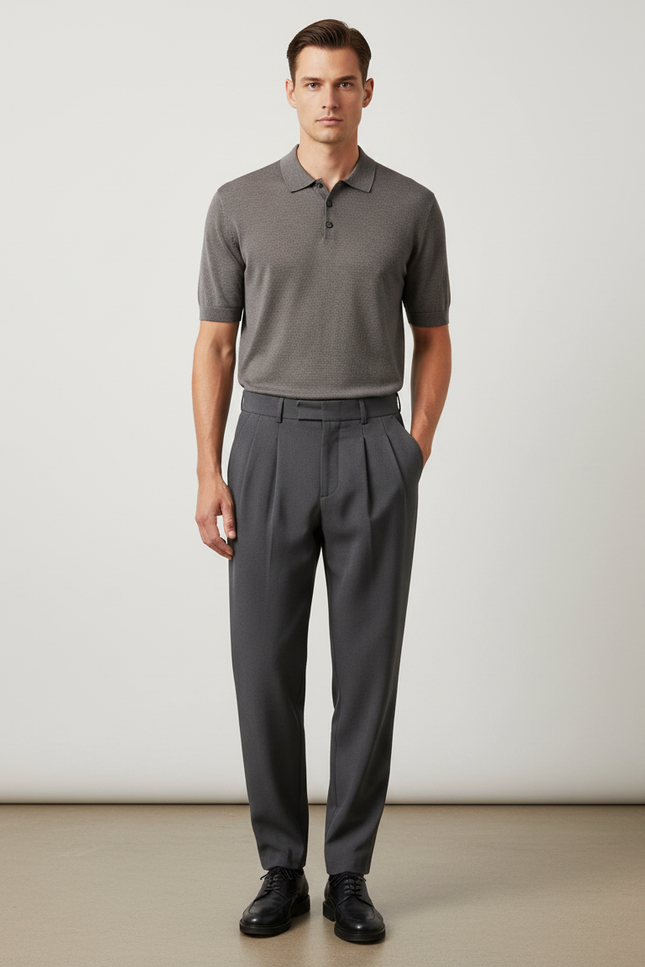 Pantalon Gris Plissé Droit Élégant Business Homme - Gabardine