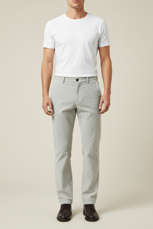 Pantalon Gris Côtelé Slim Décontracté Homme Élégant - Cordé