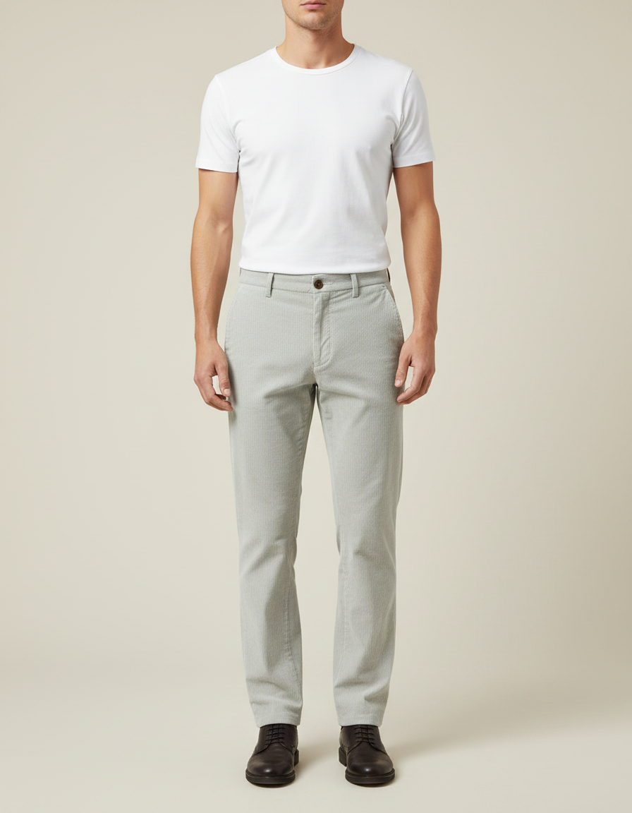 Pantalon Gris Côtelé Slim Décontracté Homme Élégant - Cordé