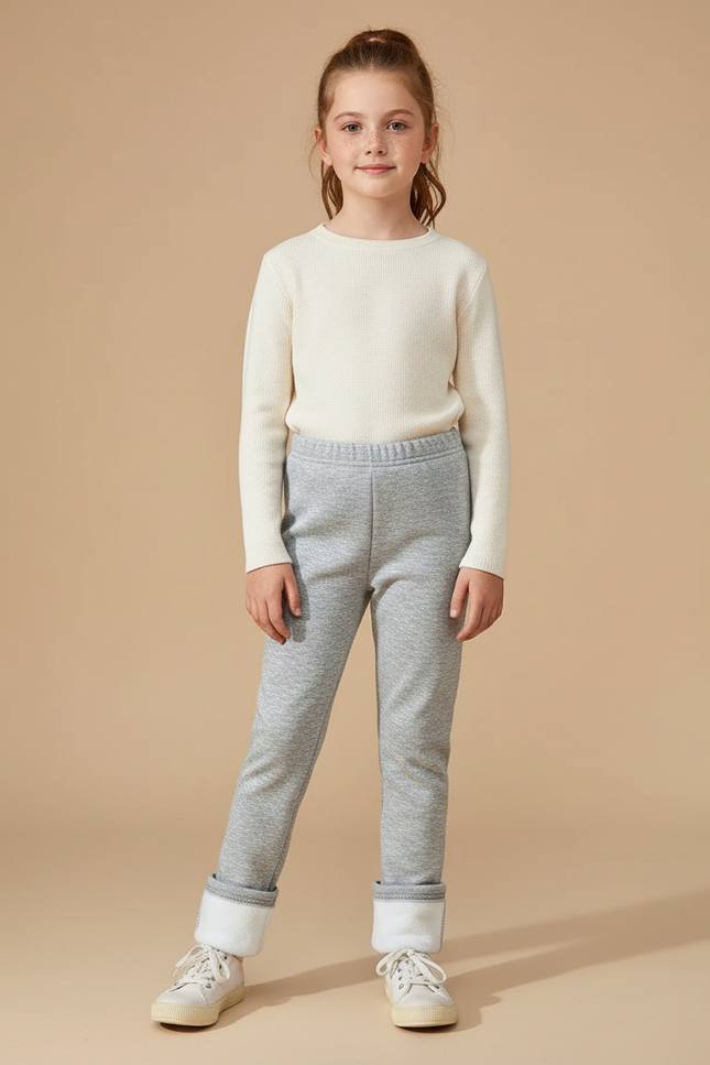 Pantalon Gris Molletonné Doublé Chaud Enfant
