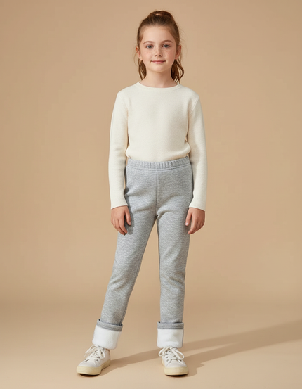 Pantalon Gris Molletonné Doublé Chaud Enfant